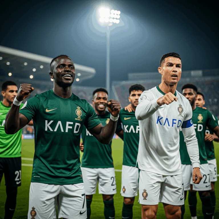 Illustration for: Al-Nassr Wins with Mane and Ronaldo's Leadership