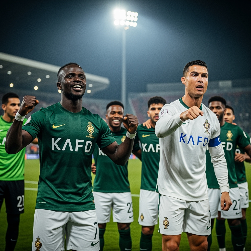 Illustration for: Al-Nassr Wins with Mane and Ronaldo's Leadership