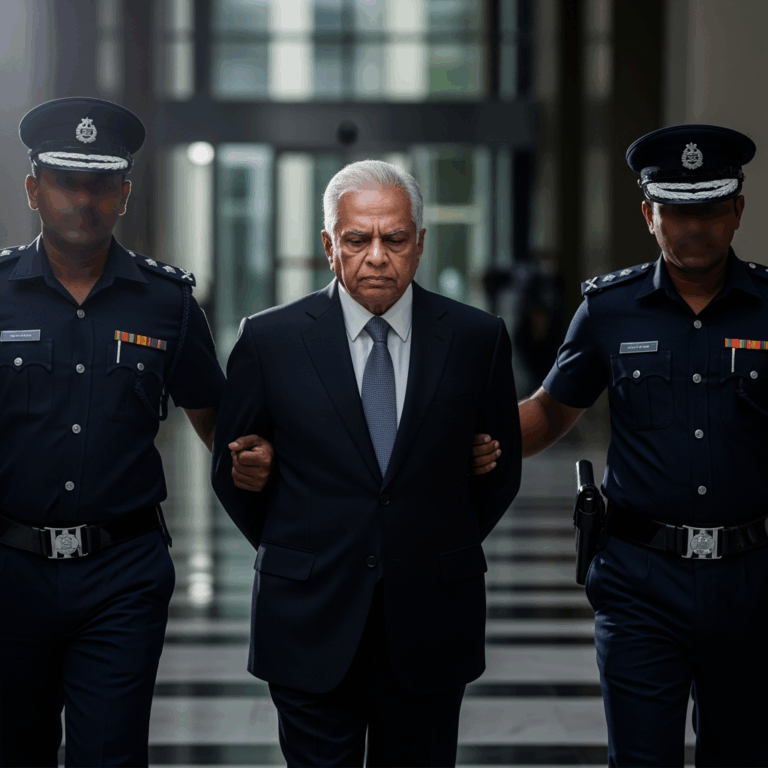 Illustration for: Former Sri Lankan President Arrested for Fund Misuse