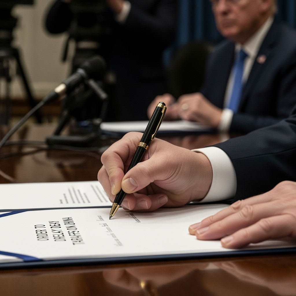 Illustration for: Trump Signs Order to Delay Tariffs on China