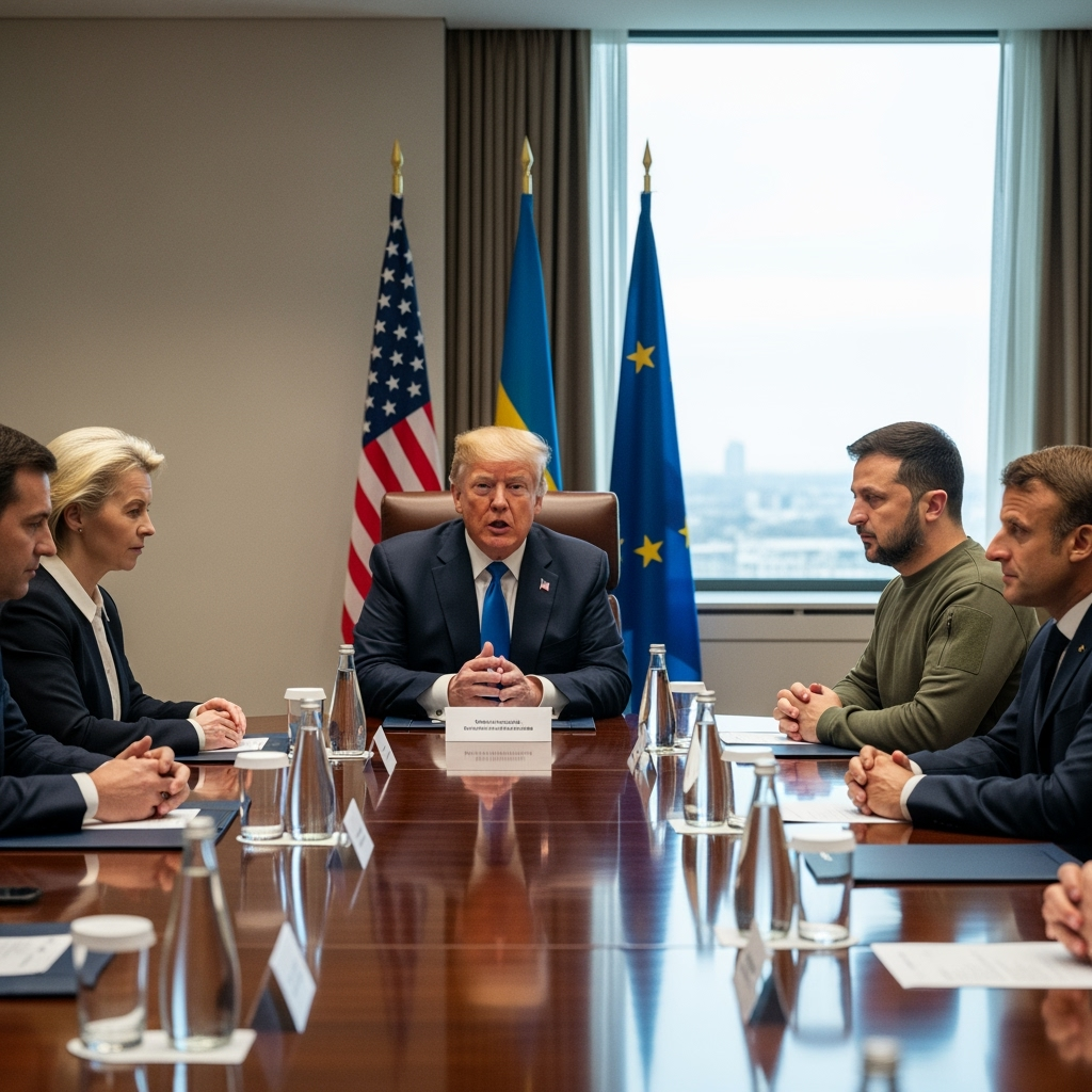 Illustration for: Trump Hosts Zelensky and EU Leaders in Meeting