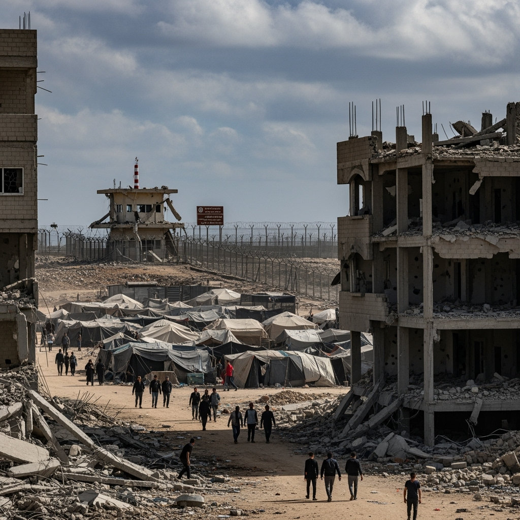 Illustration for: Destruction in Gaza and Rafah Crossing Concerns