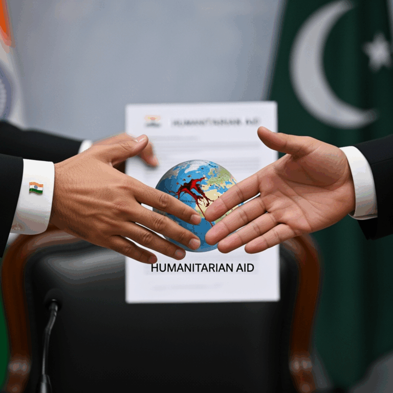 Illustration for: India Issues Flood Alert to Pakistan on Humanitarian Grounds