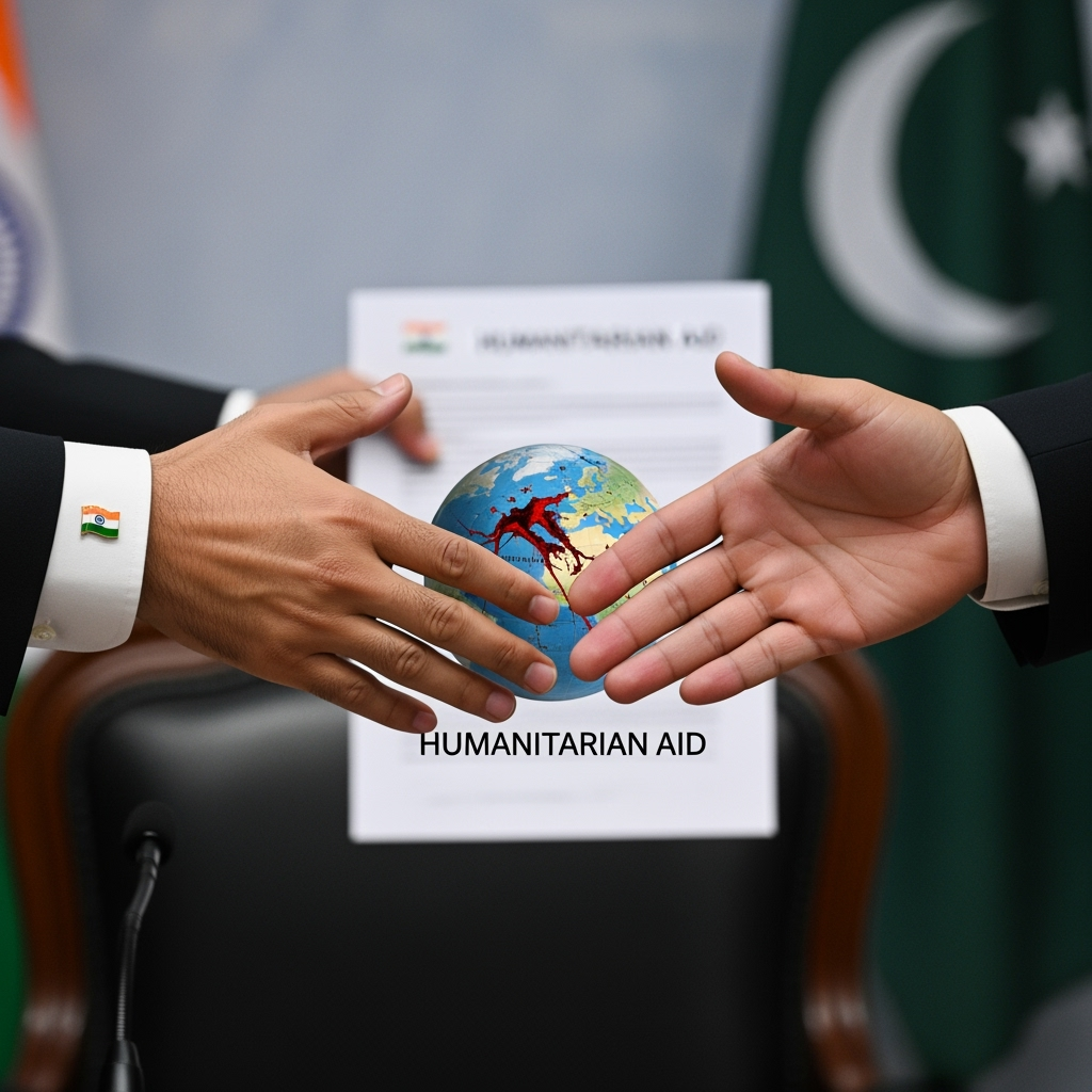 Illustration for: India Issues Flood Alert to Pakistan on Humanitarian Grounds