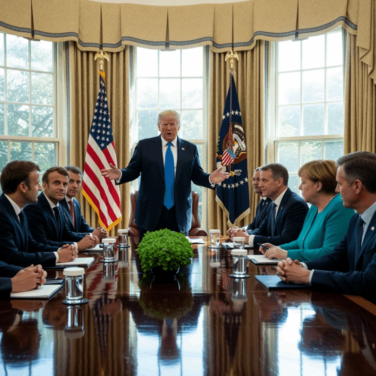 Illustration for: Trump Hosts European Leaders at White House