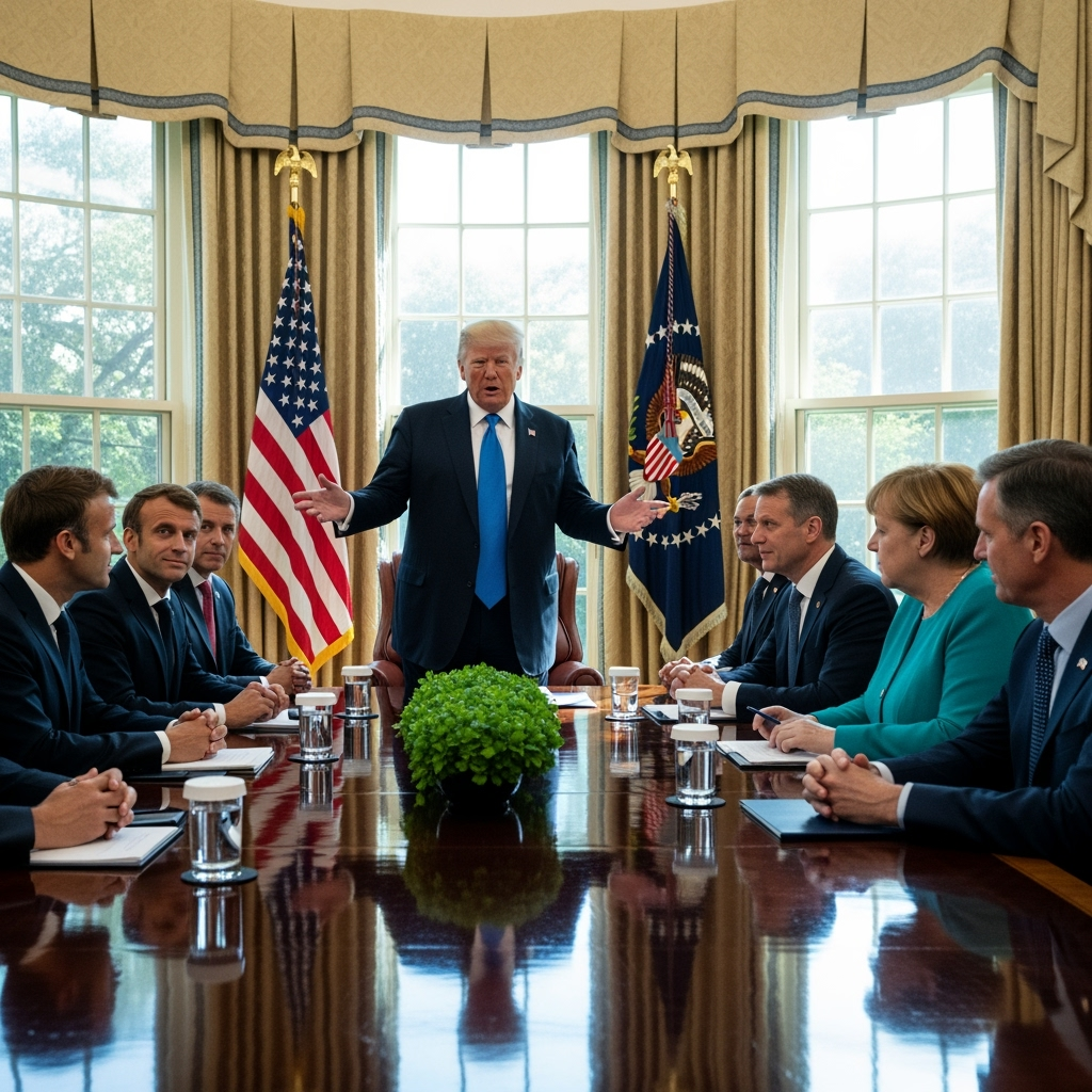 Illustration for: Trump Hosts European Leaders at White House
