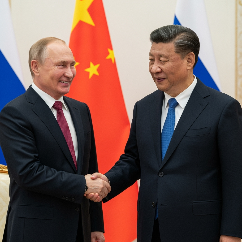 Illustration for: Putin Praises Xi Jinping Before Beijing Visit