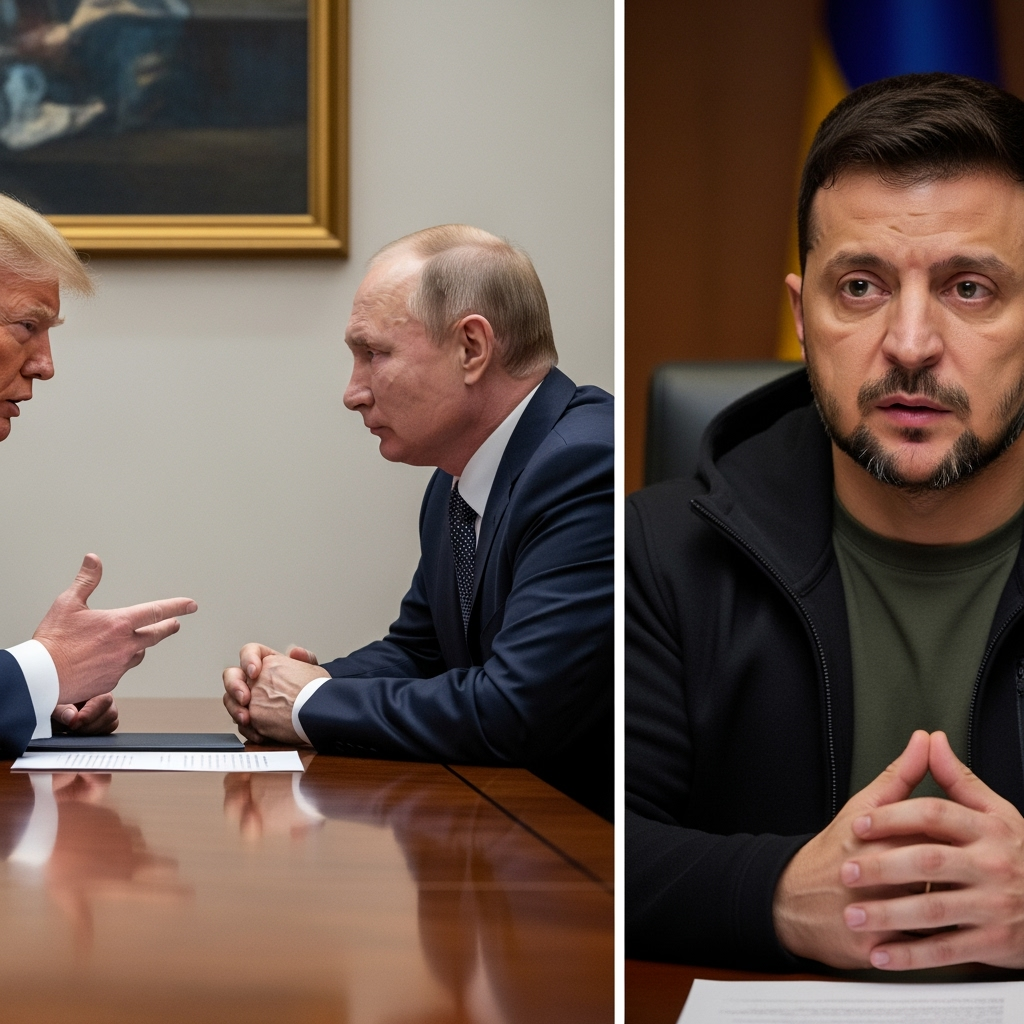 Illustration for: Trump's Meeting with Putin Concerns Zelensky
