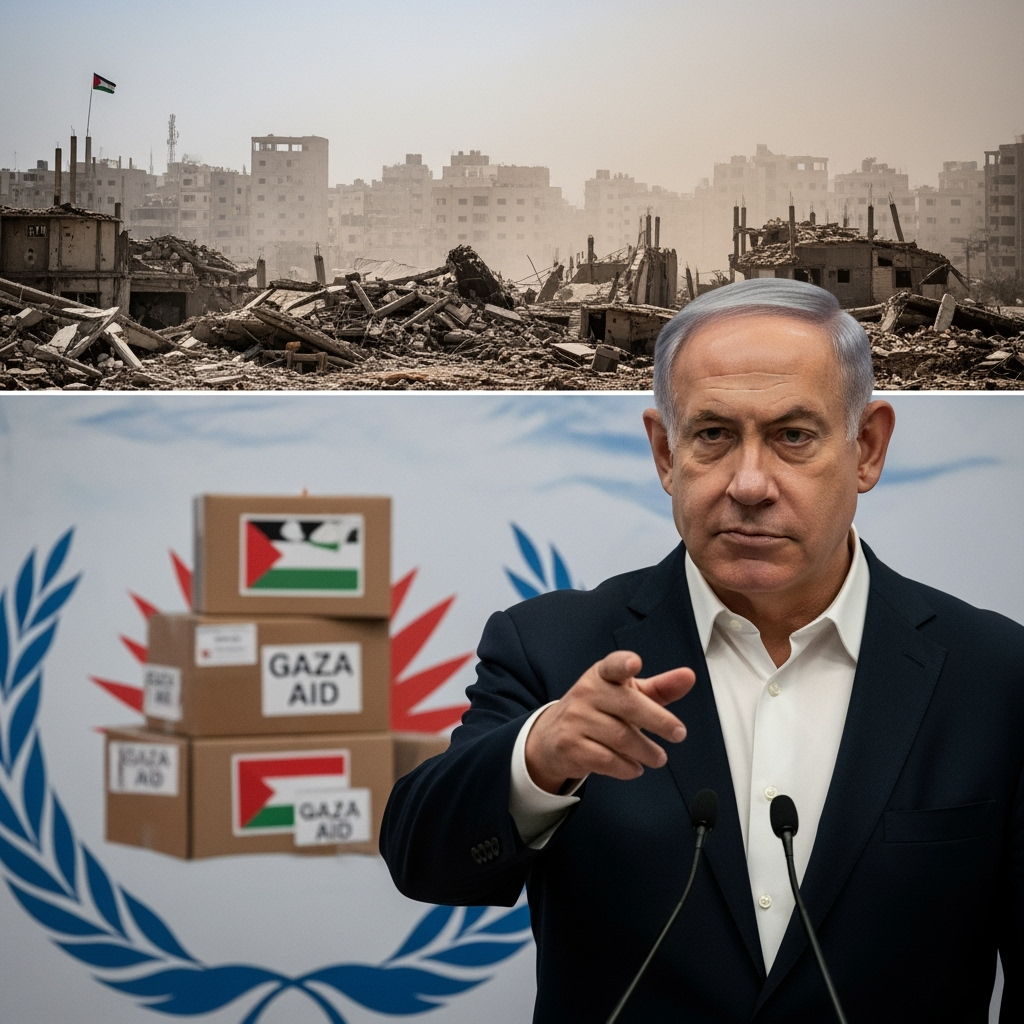 Illustration for: Netanyahu's Stance on Victory and Aid in Gaza