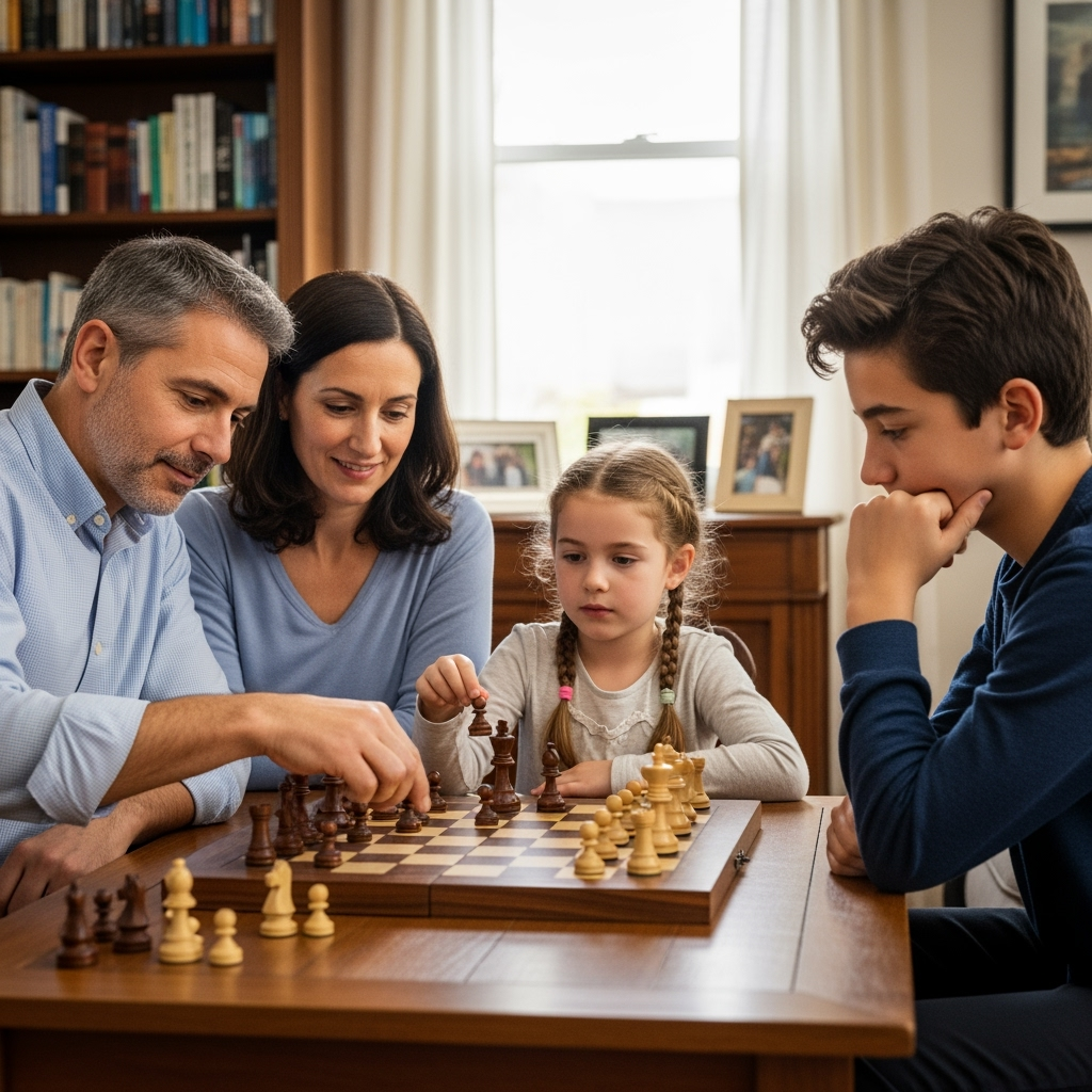 Illustration for: Seder Family's Chess Journey: Resilience and Hope