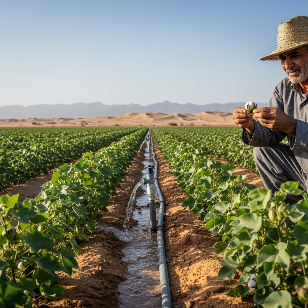 Illustration for: Egypt Advances Cotton Cultivation in Deserts