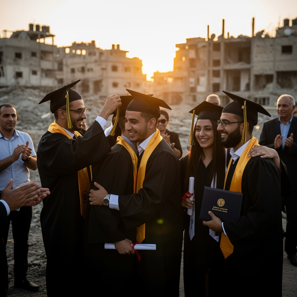 Illustration for: Heartfelt Graduation in Gaza Amid War