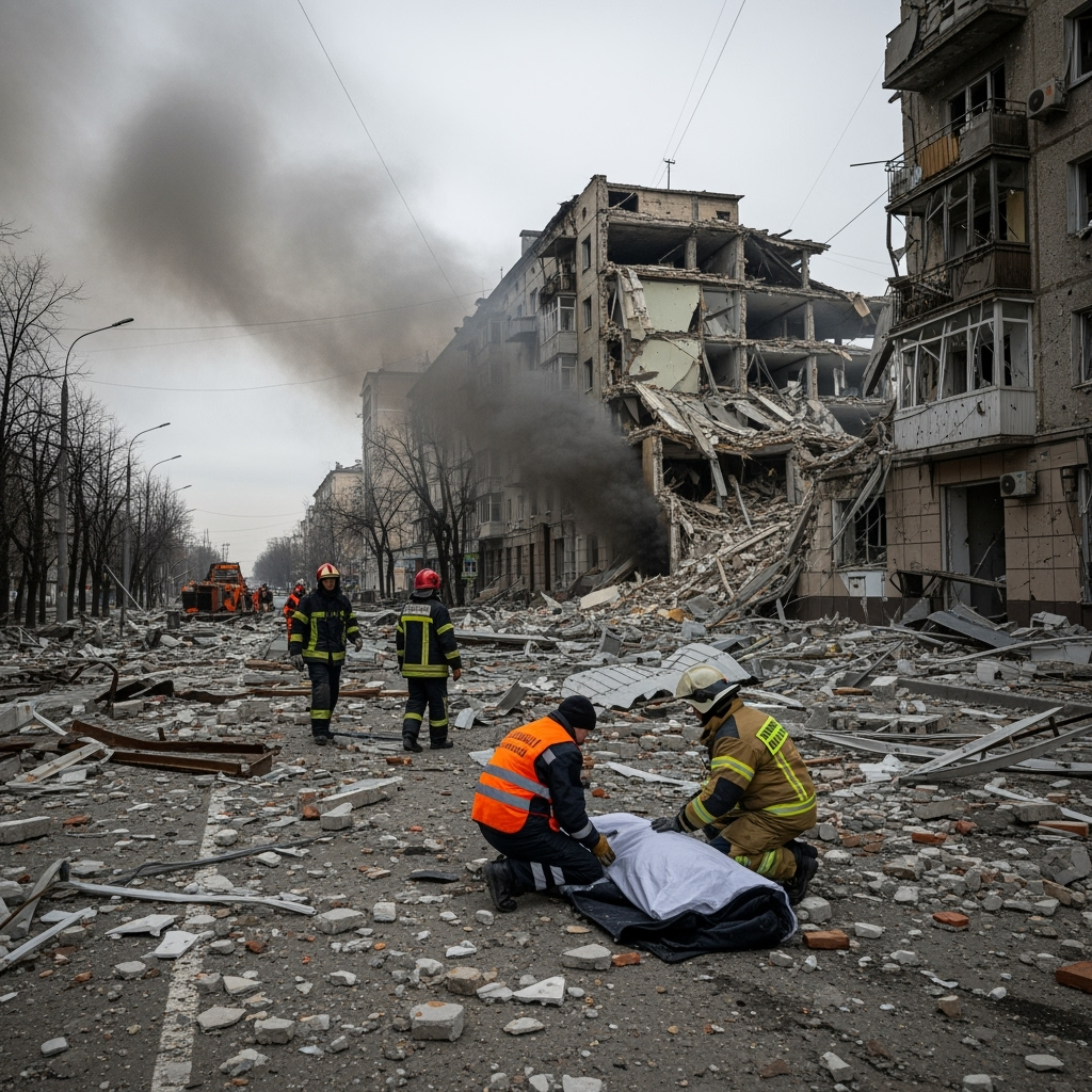 Illustration for: Russian Drone Attack Kills 5 in Kharkiv, Ukraine