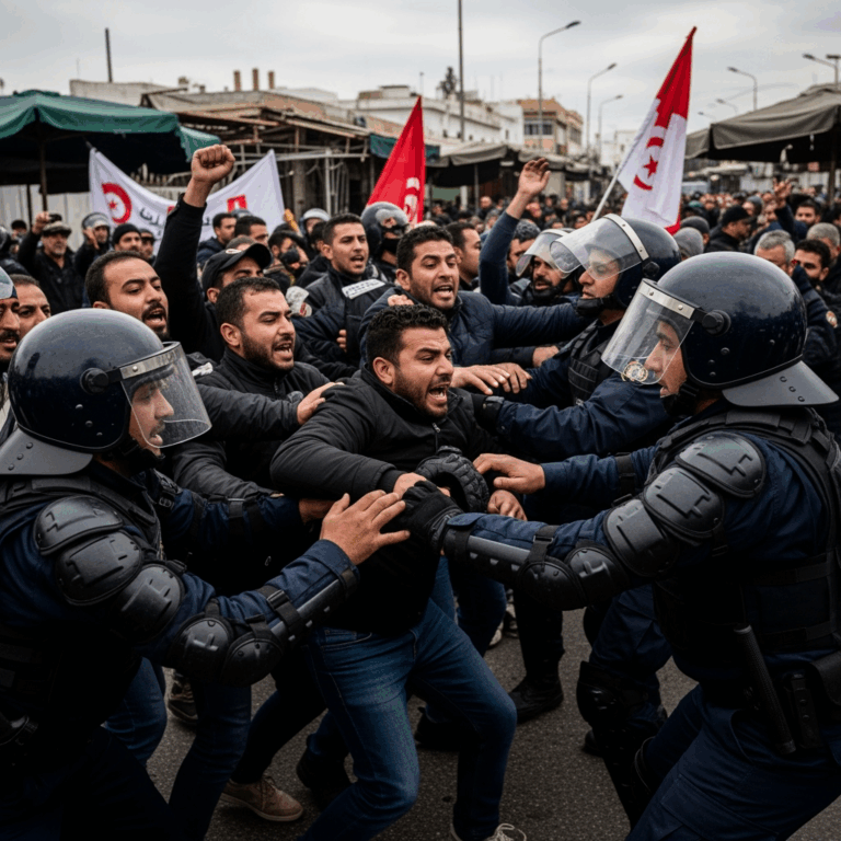 Illustration for: Tunisian Union Protests Government Assault