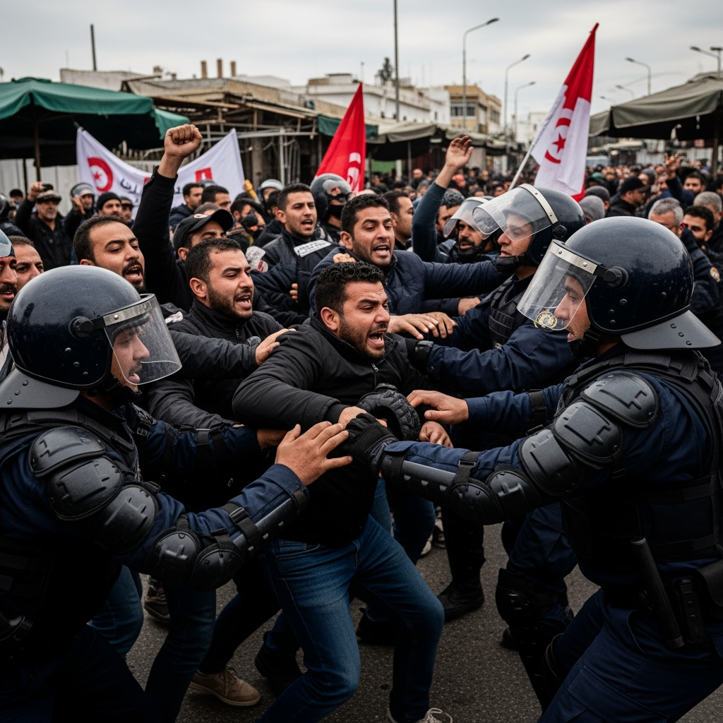Illustration for: Tunisian Union Protests Government Assault