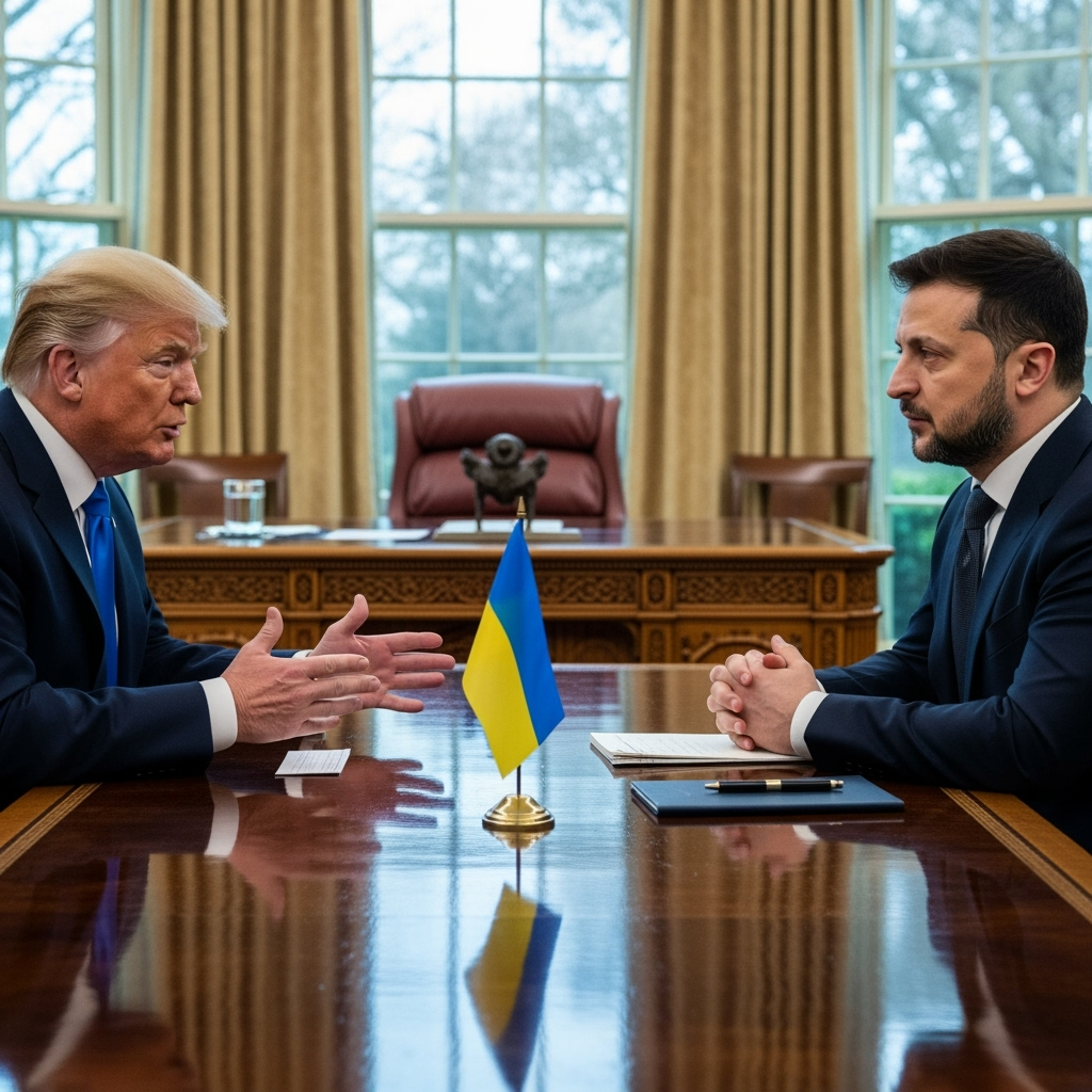 Illustration for: Trump Discusses Peace with Zelensky at White House