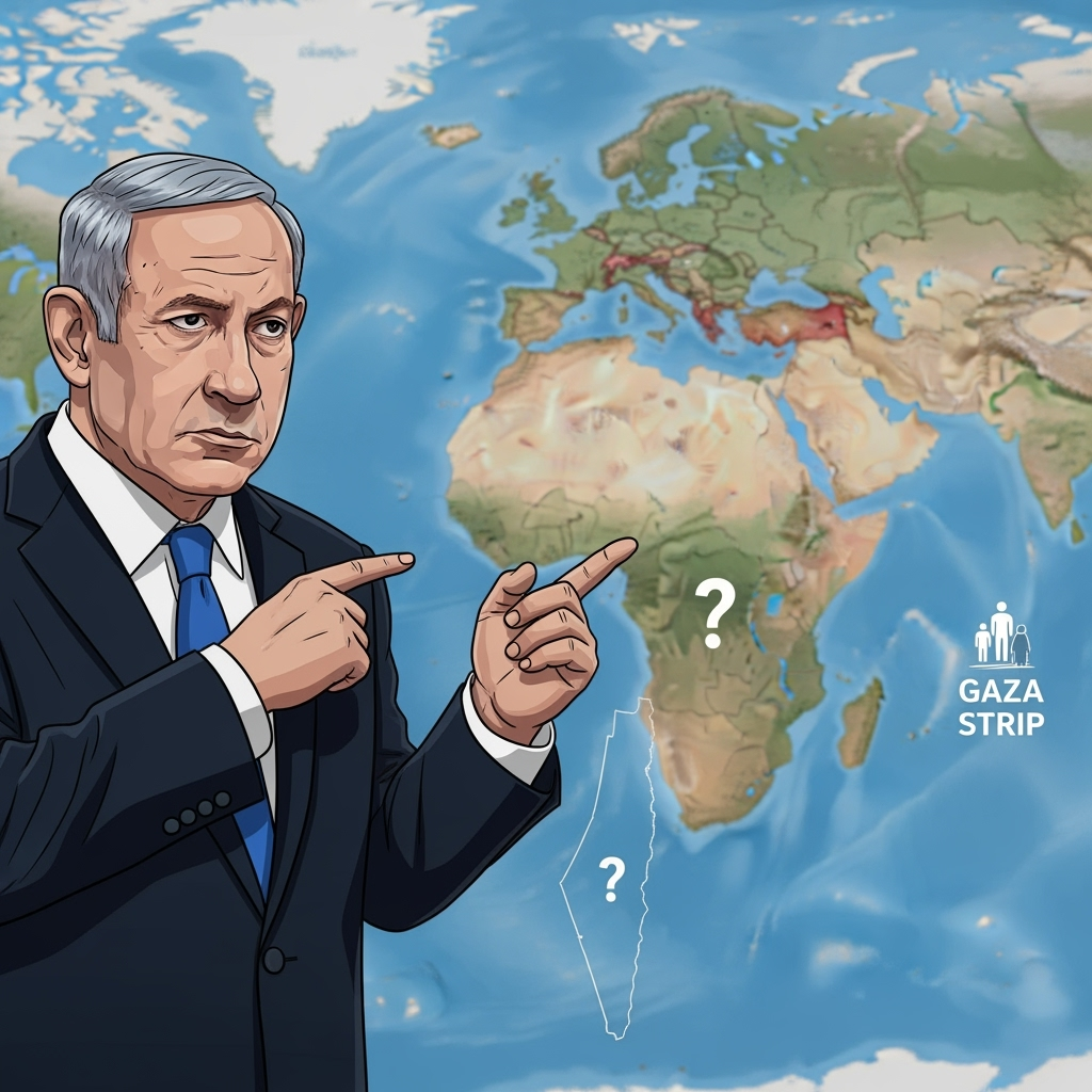 Illustration for: Netanyahu Seeks Countries to Host Gaza Residents