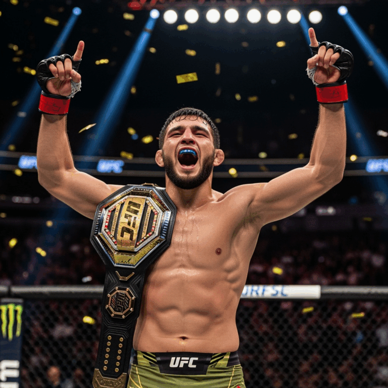Illustration for: Khamzat Chimaev Wins UFC Title, Makes History