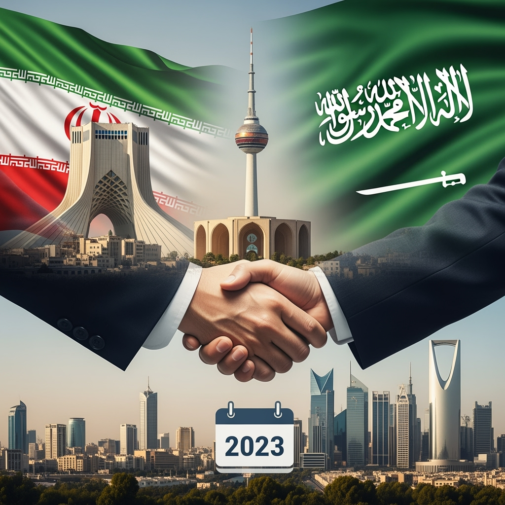 Illustration for: Iran-Saudi Arabia Relations Progress Since 2023