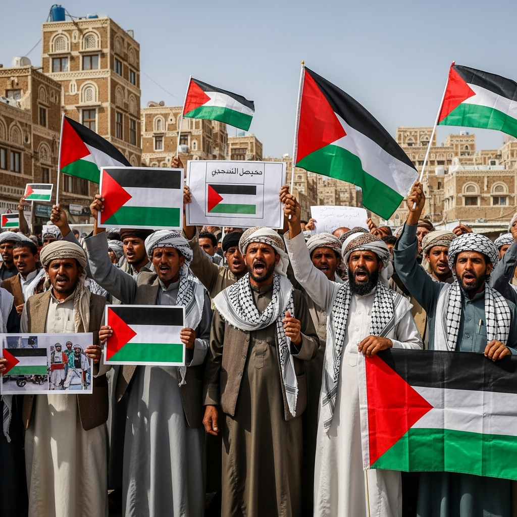 Illustration for: Yemeni Group Protests in Solidarity with Gaza