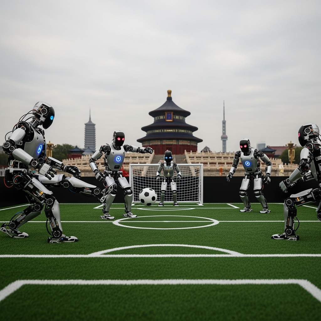Illustration for: Robotic Football Match and Global Games in Beijing