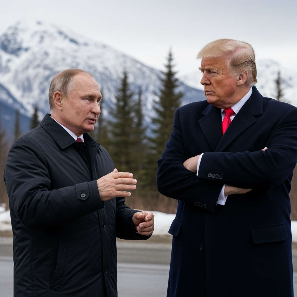 Illustration for: Putin and Trump Discuss Relations in Alaska