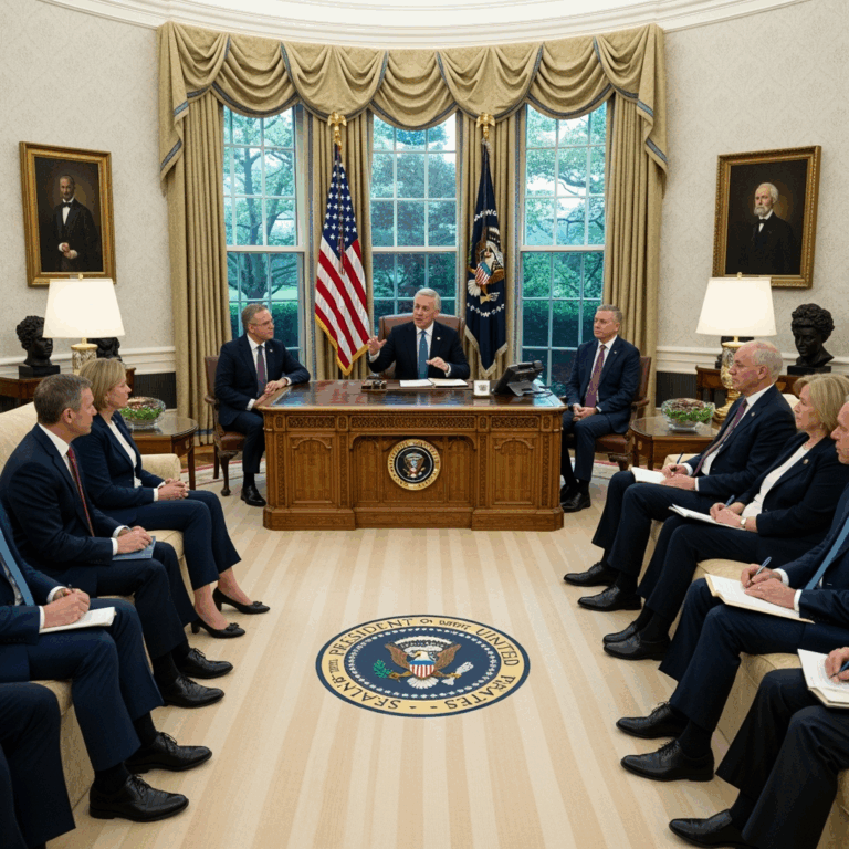 Illustration for: World Leaders Gather at the Oval Office