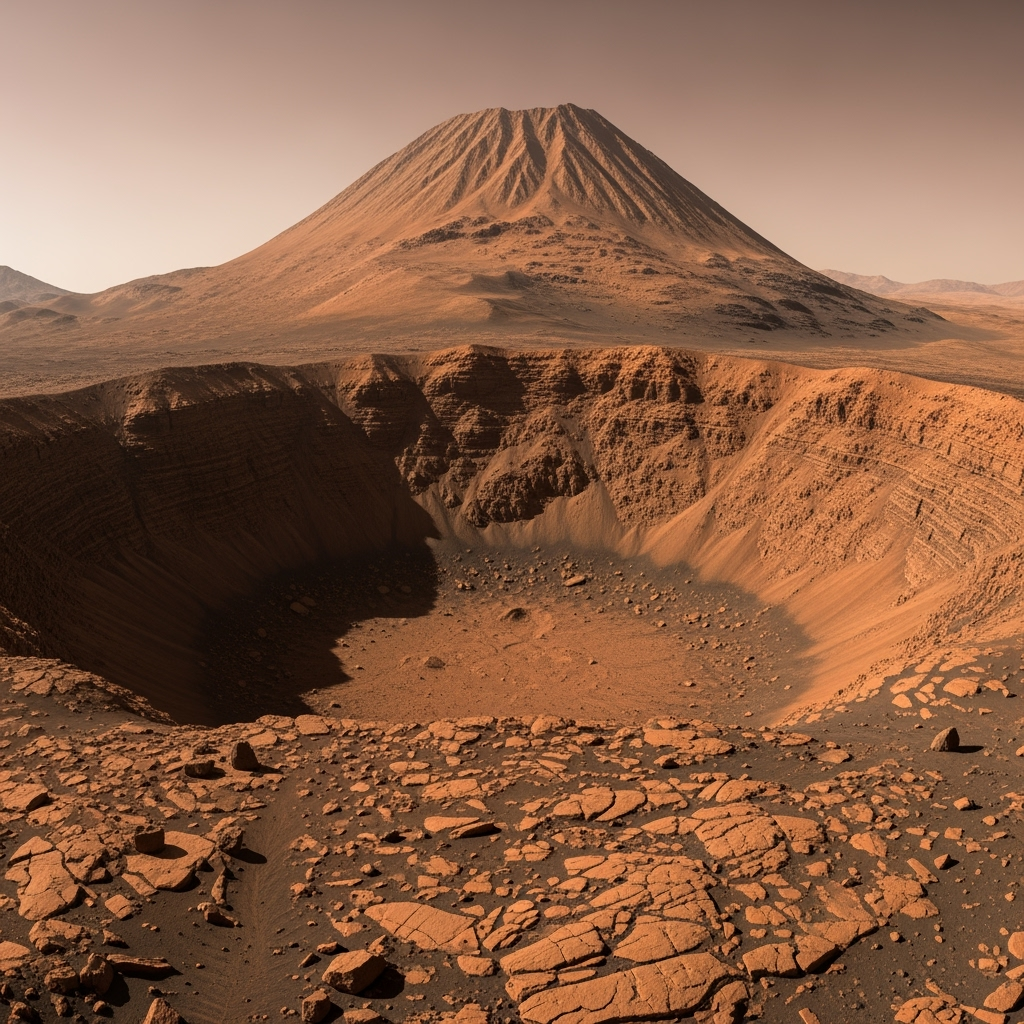 Illustration for: Gale Crater: Mars' Geological Marvel