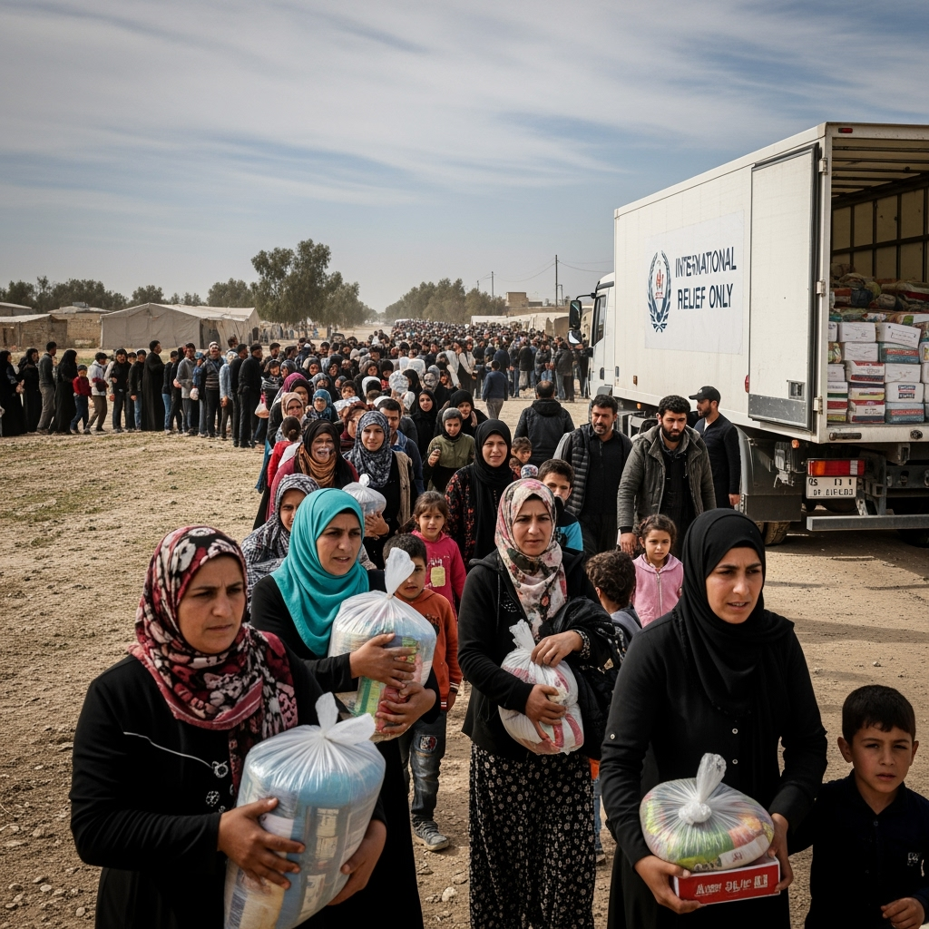 Illustration for: Iraq's Massive Humanitarian Food Processions