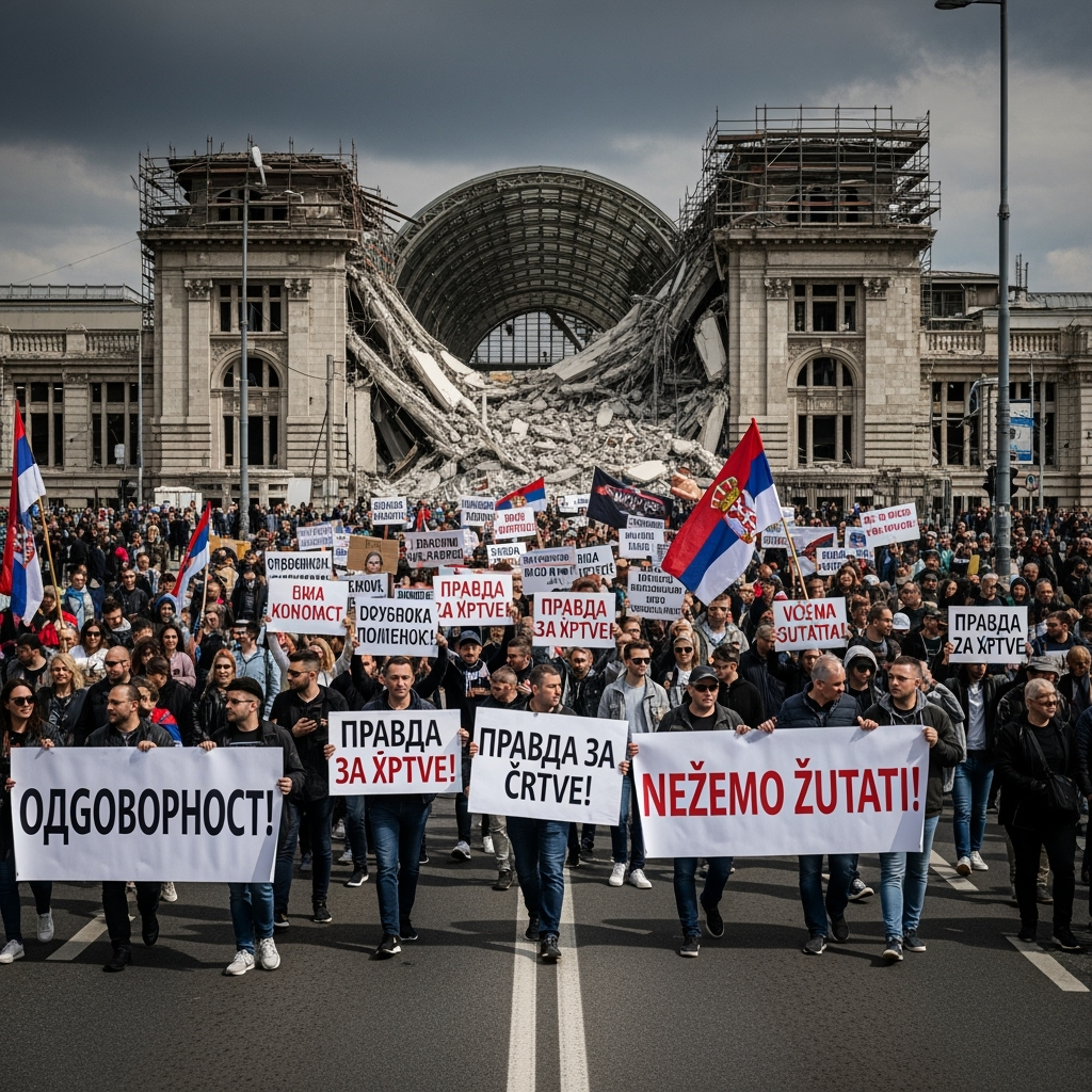 Illustration for: Protests in Serbia Over Station Collapse