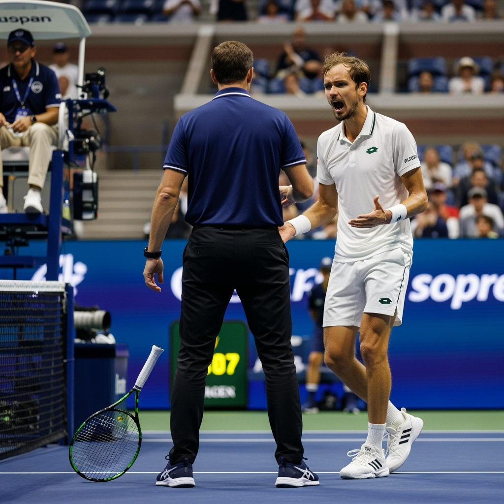 Illustration for: Medvedev Fined for US Open Meltdown