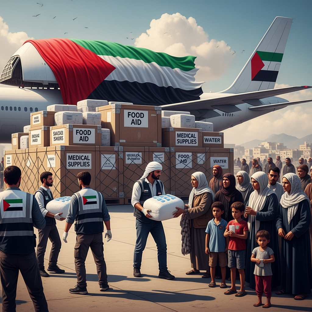 Illustration for: UAE Leads Aid Efforts for Gaza's Humanitarian Crisis