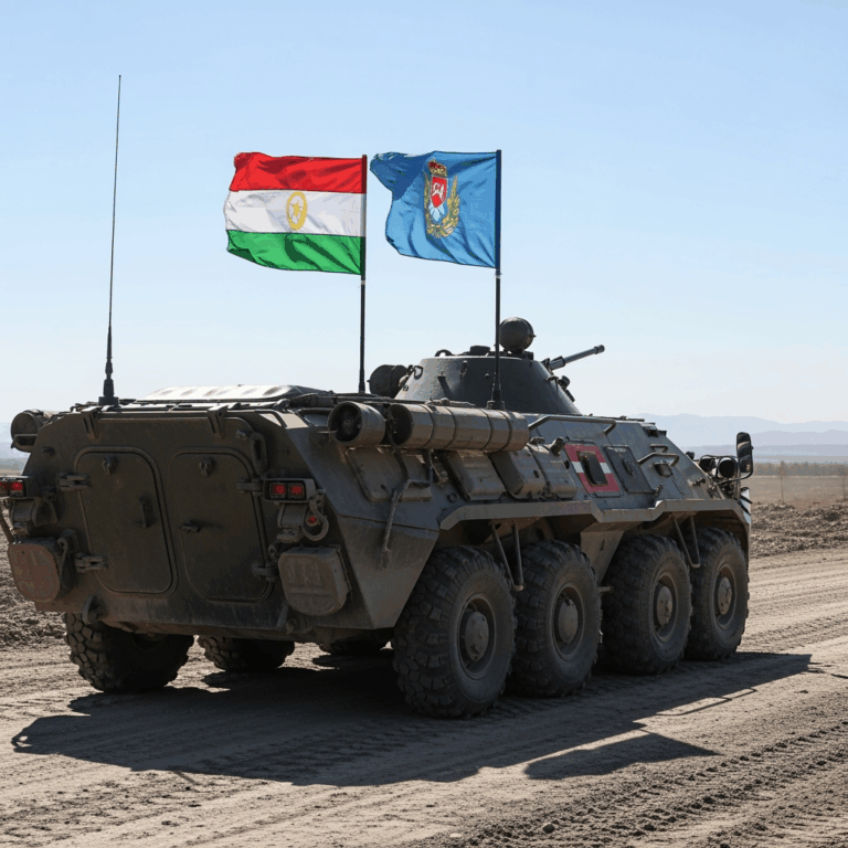 Illustration for: Armored Carrier with Dual Flags Heads to Battle