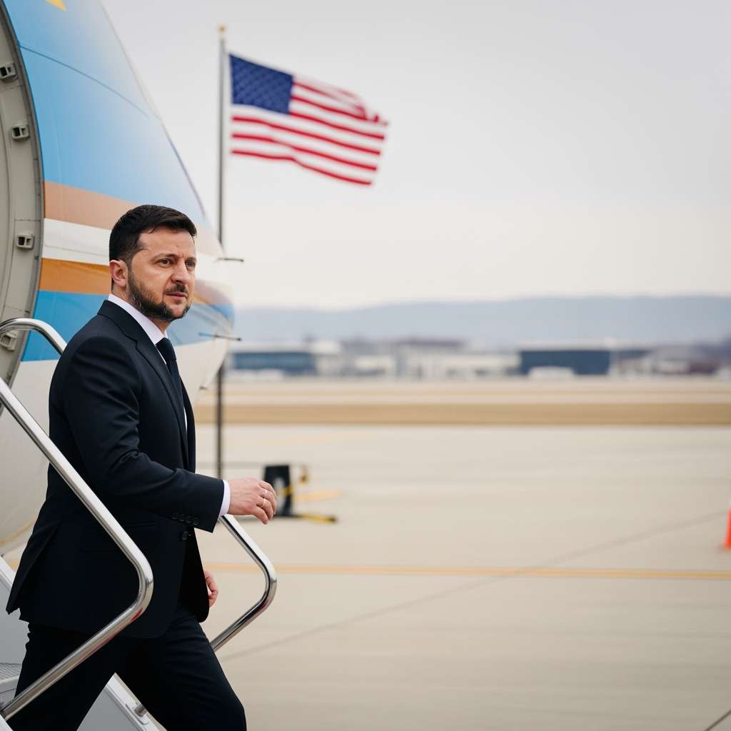 Illustration for: Zelensky Returns to US Amid Shifting Diplomacy