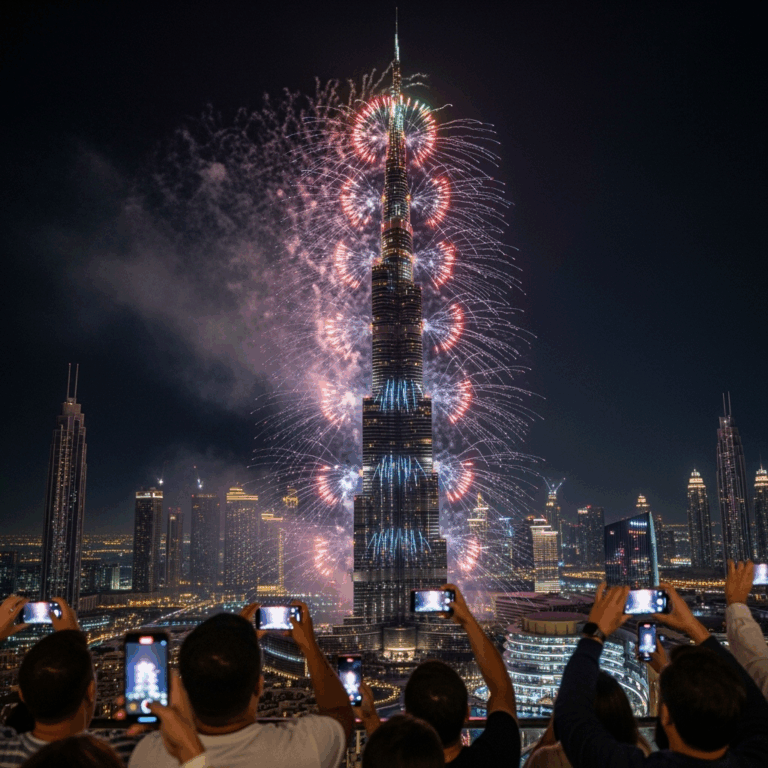 Illustration for: Dubai NYE 2025: Burj Khalifa Fireworks Draw Tourists