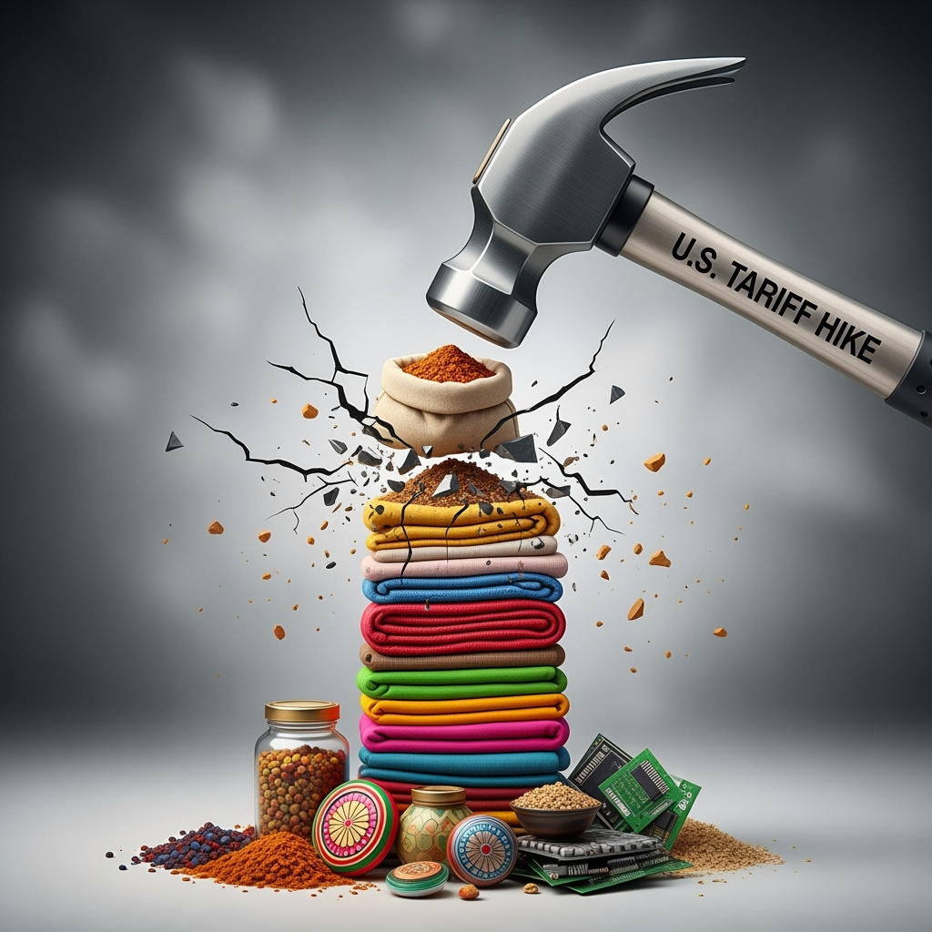 Illustration for: U.S. Tariff Hike Hits Indian Exports Hard