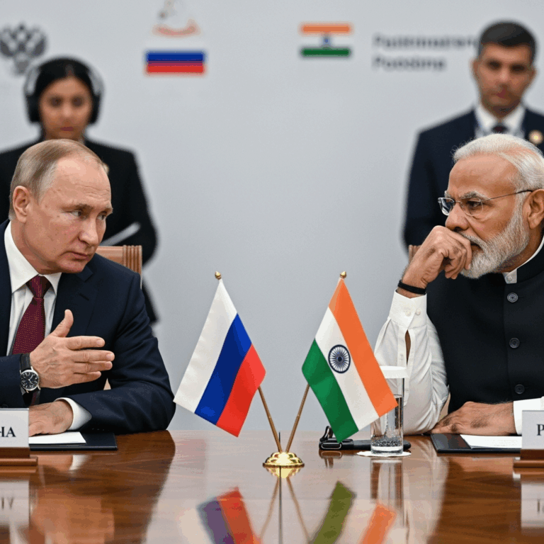 Illustration for: Putin and Modi Discuss Russian-American Summit