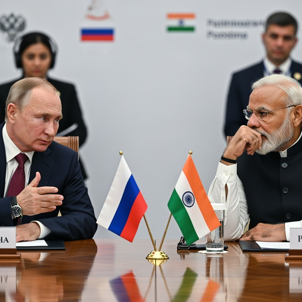 Illustration for: Putin and Modi Discuss Russian-American Summit
