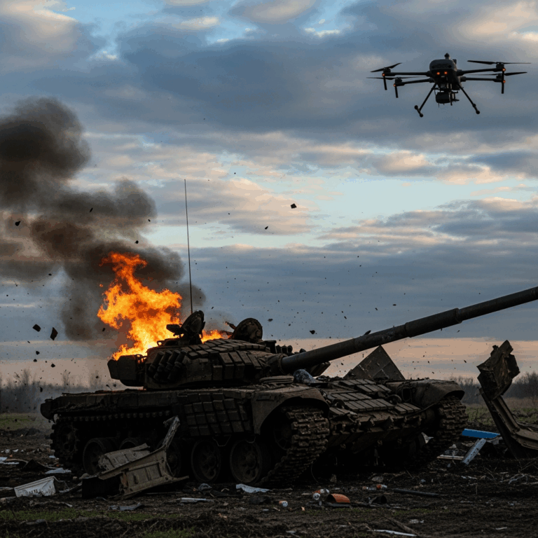 Illustration for: Russian Drones Destroy Ukrainian Tanks