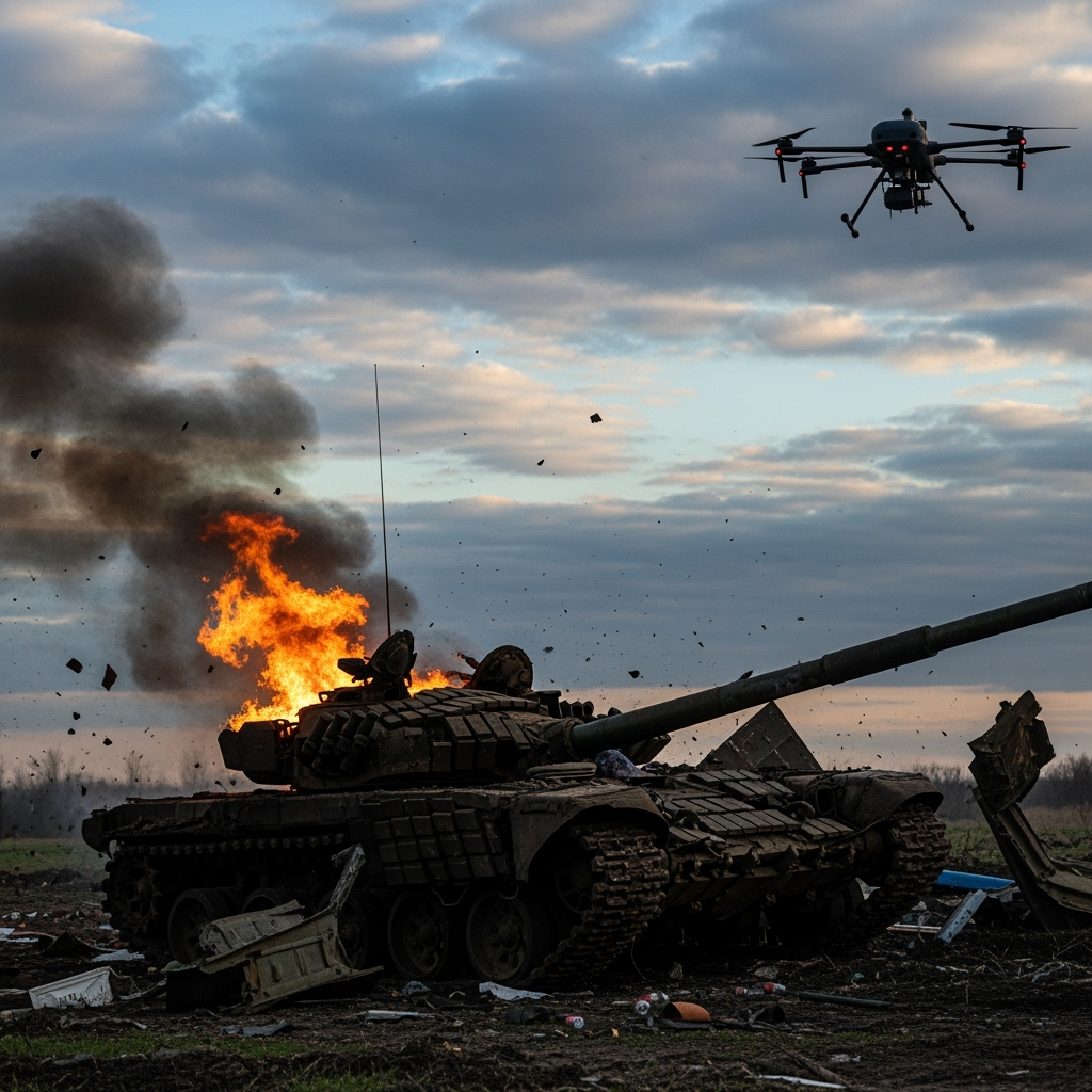 Illustration for: Russian Drones Destroy Ukrainian Tanks