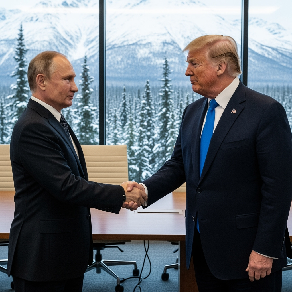Illustration for: Putin and Trump to Meet in Alaska for Talks
