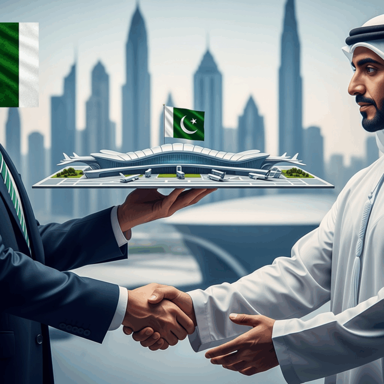 Illustration for: Pakistan Transfers Islamabad Airport to UAE