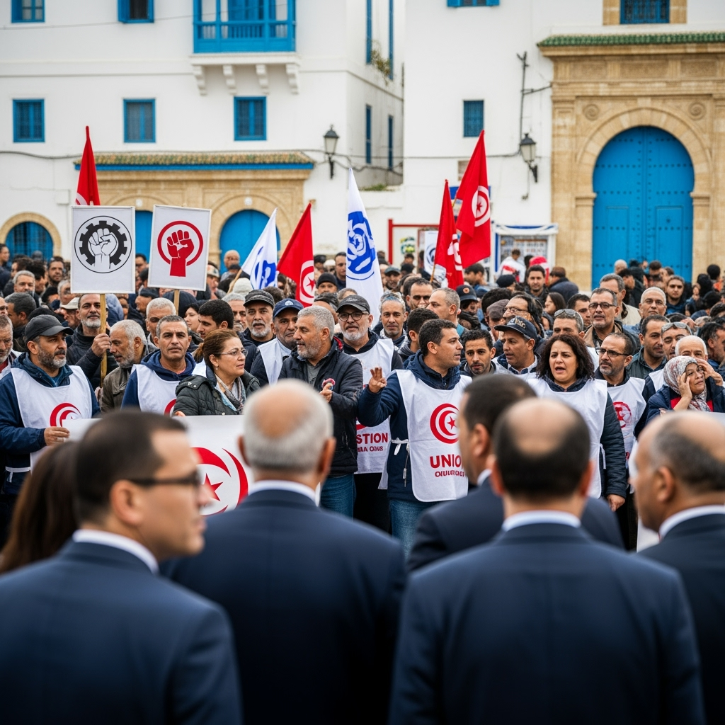 Illustration for: Tensions Rise Between Tunisian Union and Government