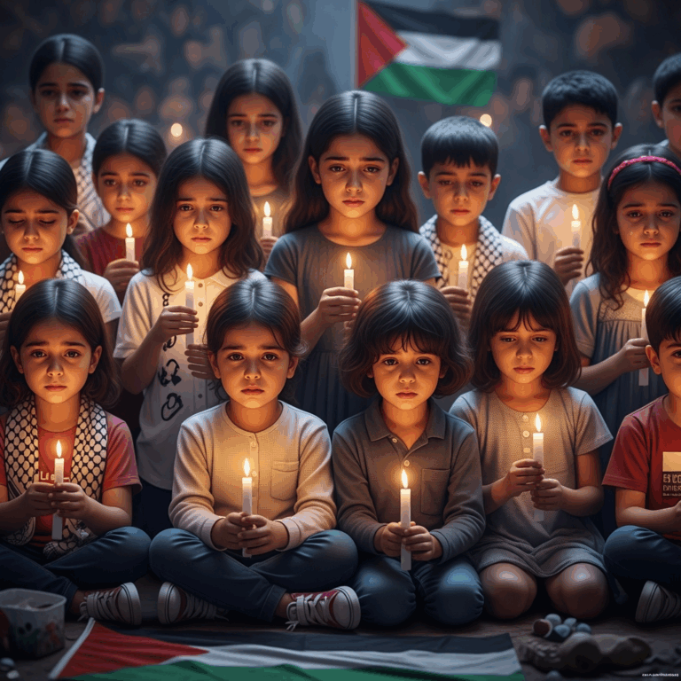 Illustration for: Children Portray Gaza's Suffering in Vigil