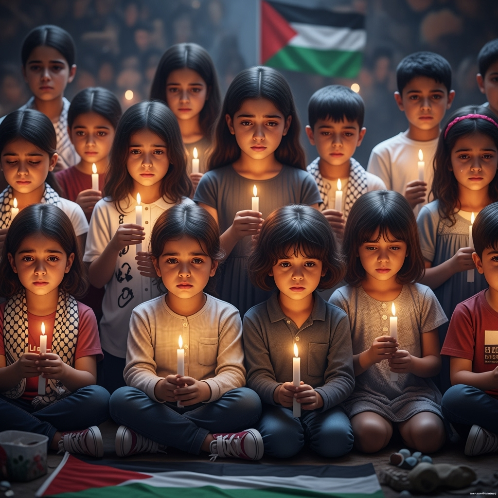 Illustration for: Children Portray Gaza's Suffering in Vigil