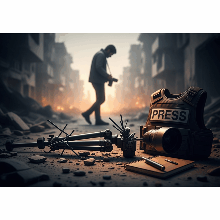 Illustration for: Killing of Journalists in Gaza Sparks Global Outrage