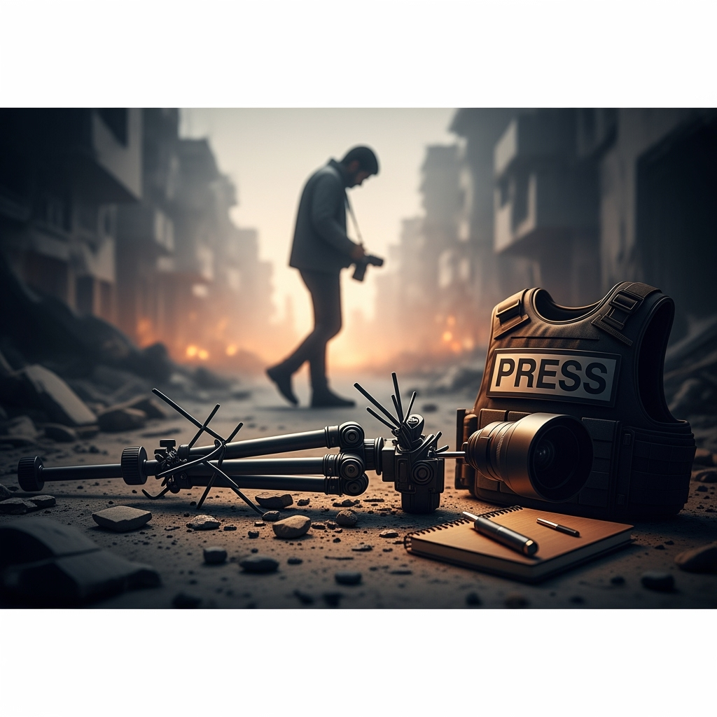 Illustration for: Killing of Journalists in Gaza Sparks Global Outrage