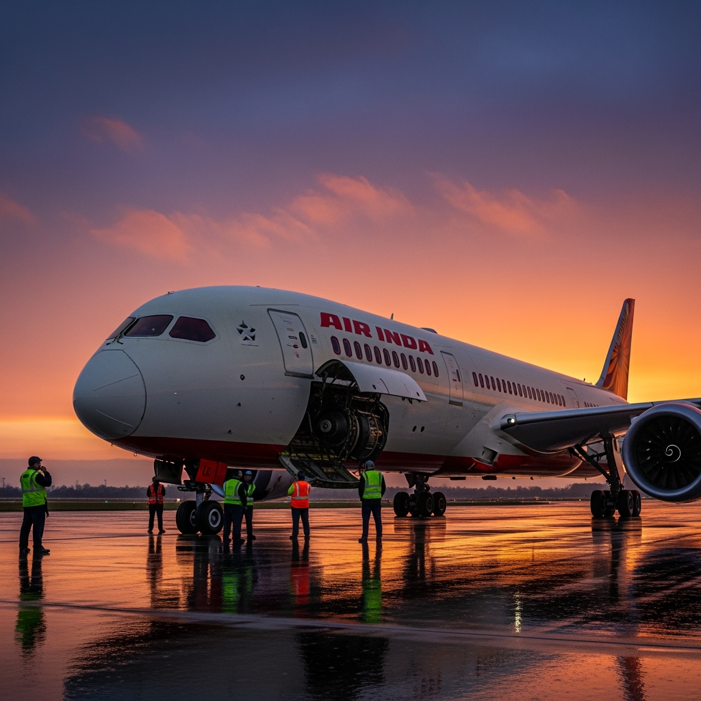 Illustration for: Air India Flight Returns Due to Engine Fire