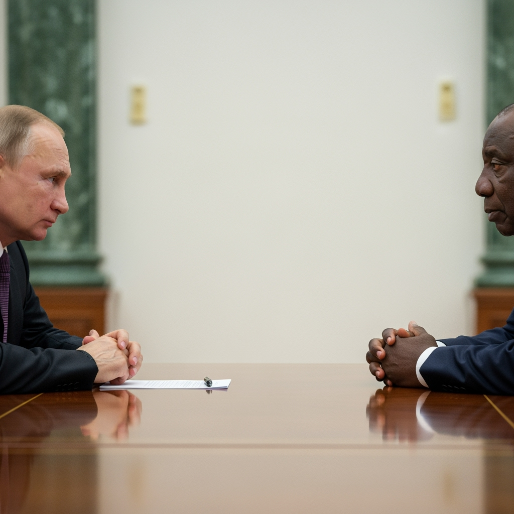 Illustration for: Putin and Ramaphosa Discuss US-Russia Talks