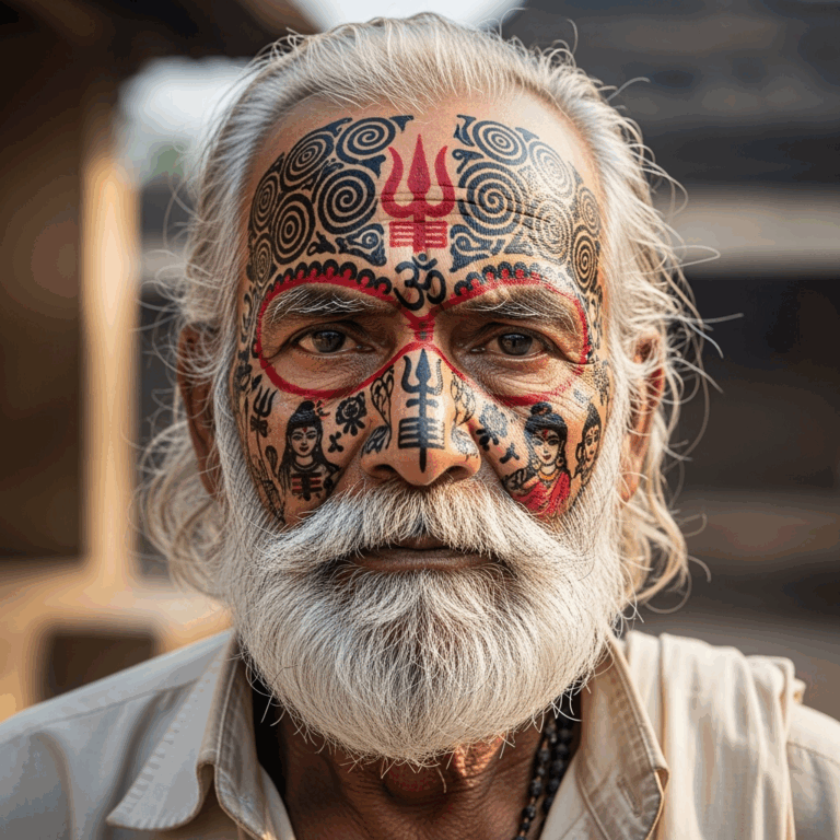 Illustration for: The Enduring Tradition of Hindu Face Tattoos